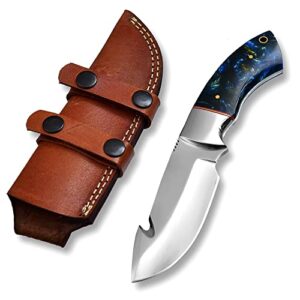 unique blades” gut hook knife custom handmade hunting knife with sheath, 9″ d2 steel full tang fixed blade, survival and bushcraft knife, light horizontal carry edc belt bowie for men black panther