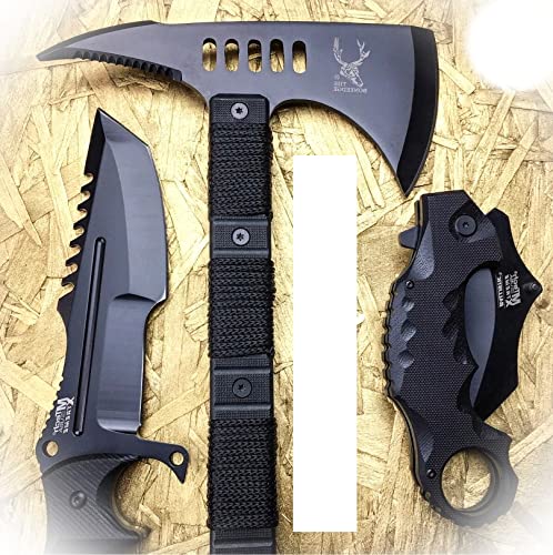 New 4PC Black Tactical Survival Hunting Combat Camping Pocket Knife Set Axe EDC Camping Outdoor Pro Tactical Elite Knife BLDA-1169