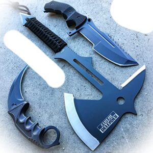 new 4 pc black tactical hunting survival camping fixed blade axe karambit set camping outdoor pro tactical elite knife blda-1132