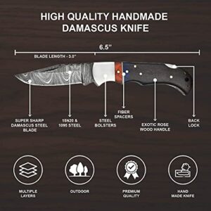 Lara Eagle Personalised Damascus Pocket Knife for Men - 133 Layer Solid Steel Handmade Folding Hunting Knives with Sharpner and Leather Pouch - Best Knife for Camping Hunting Hiking - Father’s Day Gifts for Men Husband Dad