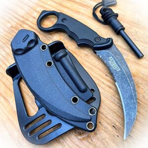 new military combat tactical karambit fixed blade w hard sheath + fire starter stick camping outdoor pro tactical elite knife blda-0645