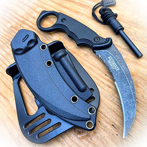 New Military Combat Tactical Karambit Fixed Blade w Hard Sheath + Fire Starter Stick Camping Outdoor Pro Tactical Elite Knife BLDA-0645