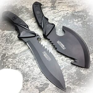 new 2 pc survival black hunting fixed blade tactical combat battle knife w/ sheath camping outdoor pro tactical elite knife blda-1043
