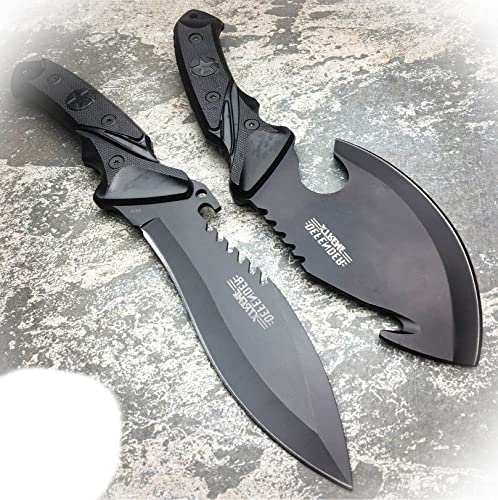 New 2 PC SURVIVAL Black Hunting Fixed Blade Tactical Combat BATTLE Knife w/ Sheath Camping Outdoor Pro Tactical Elite Knife BLDA-1043