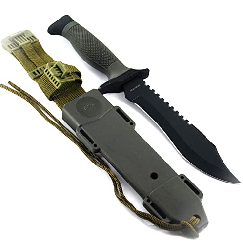 New 12" MILITARY SURVIVAL BOWIE HUNTING KNIFE w/ SHEATH Fixed Blade Army Green New Camping Outdoor Pro Tactical Elite Knife BLDA-0772