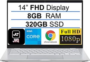 asus newest 14″ fhd chromebook laptop, intel core m3-8100y(up to 3.4 ghz), 320gb space(64gb emmc+256gb card), 8gb ram, webcam, wifi, usb, bluetooth, backlit keyboard, chrome os, silver, jvq mp