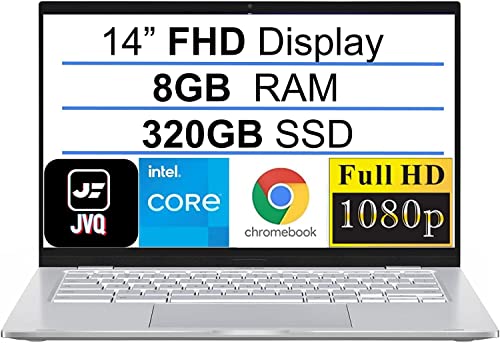 ASUS Newest 14" FHD Chromebook Laptop, Intel Core m3-8100Y(up to 3.4 GHz), 320GB Space(64GB eMMC+256GB Card), 8GB RAM, Webcam, WiFi, USB, Bluetooth, Backlit Keyboard, Chrome OS, Silver, JVQ MP