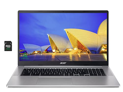 Acer 2022 Chromebook 17.3" FHD for Business and Student Laptop, Intel Celeron N4500 Processor, 4GB RAM, 64GB eMMC Flash Memory, Intel HD Graphics 630, Silver, Chrome OS, 32GB UBS Card