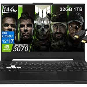 ASUS TUF Dash F15 15.6" 144Hz (Intel 12th Gen i7-12650H, 32GB DDR5 RAM, 1TB PlCe SSD, Geforce RTX 3070 8GB) Thin Bezel Gaming Laptop, Thunderbolt 4,Backlit KB, IST Computers Cable, Win 11 Home