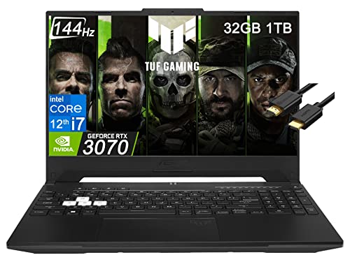 ASUS TUF Dash F15 15.6" 144Hz (Intel 12th Gen i7-12650H, 32GB DDR5 RAM, 1TB PlCe SSD, Geforce RTX 3070 8GB) Thin Bezel Gaming Laptop, Thunderbolt 4,Backlit KB, IST Computers Cable, Win 11 Home