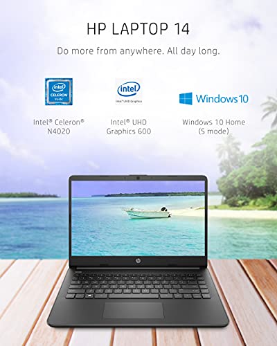 HP 14 Laptop, Intel Celeron N4020, 4 GB RAM, 64 GB Storage, 14-inch Micro-Edge HD Display, Windows 11 Home, Thin & Portable, 4K Graphics, One Year of Microsoft 365 (14-dq0020nr, 2021, Jet Black)