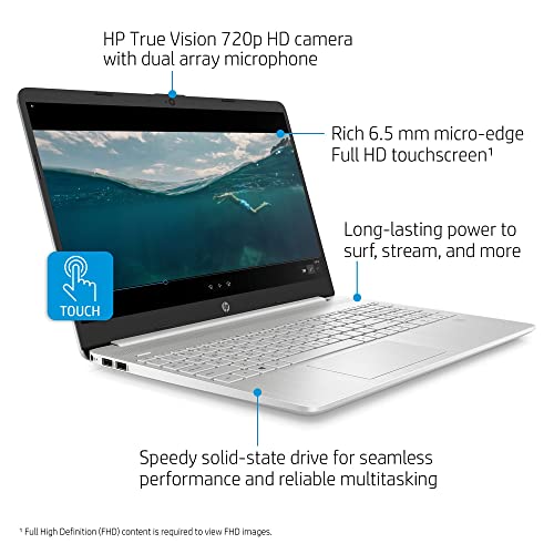 HP 15.6" FHD Touchscreen Business Laptop, 11th Gen Intel Core i3-1115G4 Processor, Windows 10 Pro, 12GB RAM, 256GB SSD, HDMI, Wi-Fi 5, Bluetooth, Fingerprint Reader, Silver, 32GB Durlyfish USB Card