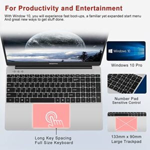 Ruzava 15.6 Inch Laptop Computer, 6GB+128GB SSD, Windows 10 Pro Laptop, Intel J4105 1.5Ghz Processor Notebook, 1920x1080 IPS Display, 2.4G+5G WiFi, BT4.2, USB HDMI, Numpad, Fast Charge,WOZIFAN Silver