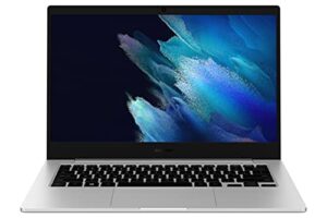 samsung galaxy book go laptop pc computer qualcomm 7c pro 4gb memory 128gb eufs storage 18-hour battery compact light shockproof wfh ready wifi 5, silver