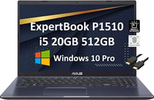 asus expertbook p1 p1510 15.6″ fhd (intel 4-core i5-1035g1, 20gb ram, 512gb pcie ssd, full hd ips) business laptop, backlit keyboard, fingerprint reader, type-c, win 10 pro/win 11 pro – 2022