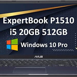 ASUS ExpertBook P1 P1510 15.6" FHD (Intel 4-Core i5-1035G1, 20GB RAM, 512GB PCIe SSD, Full HD IPS) Business Laptop, Backlit Keyboard, Fingerprint Reader, Type-C, Win 10 Pro/Win 11 Pro - 2022