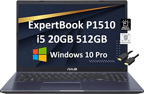 ASUS ExpertBook P1 P1510 15.6" FHD (Intel 4-Core i5-1035G1, 20GB RAM, 512GB PCIe SSD, Full HD IPS) Business Laptop, Backlit Keyboard, Fingerprint Reader, Type-C, Win 10 Pro/Win 11 Pro - 2022