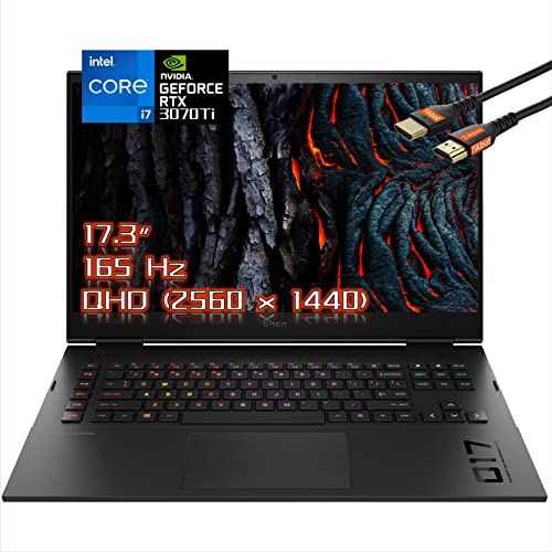 HP OMEN 17.3" QHD(2560 x 1440) 165Hz Gaming Laptop, 14 cores 12th Gen Intel i7-12700H, GeForce RTX 3070Ti (TGP 150W), RGB Backlit KB, B & O, Wi-Fi 6E, Thunderbolt 4, Win 11 (32GB DDR5 |1TB PCIe SSD)