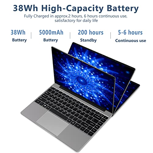 Ruzava Laptop Windows 10 14" 64GB Storage Support 1TB SSD Expansion 6GB RAM 1920x1080 FHD Traditional Laptops Computer 2.4G+5G WiFi Bluetooth 4.2 USB HDMI Aocwei for Work Study -Gray