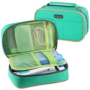 homecube pencil case big capacity storage pen bag makeup pouch zippered students stationery bag with outer pockets and handle- 8.23×5.12×3.15″- green