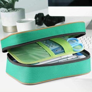 Homecube Pencil Case Big Capacity Storage Pen Bag Makeup Pouch Zippered Students Stationery Bag with Outer Pockets and Handle- 8.23x5.12x3.15"- Green