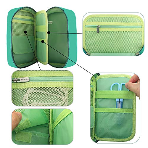 Homecube Pencil Case Big Capacity Storage Pen Bag Makeup Pouch Zippered Students Stationery Bag with Outer Pockets and Handle- 8.23x5.12x3.15"- Green