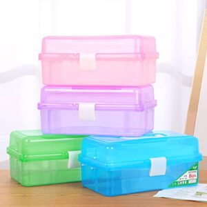 Zhousensen 13in Three-Layer Clear Art Storage Box Craft Organizer, Folding Tool Box with Handle, Art & Crafts Case/Sewing Supplies Organizer for Home School Office Travel (Purple)