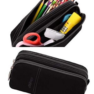 Pencil Case, Large Capacity Pencil Cases Pencil Bag with Two Compartments (Black)