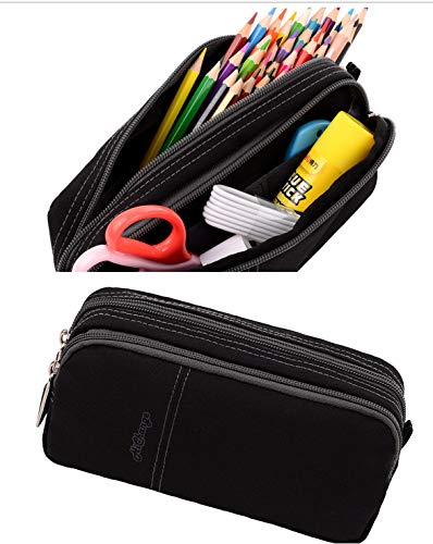 Pencil Case, Large Capacity Pencil Cases Pencil Bag with Two Compartments (Black)