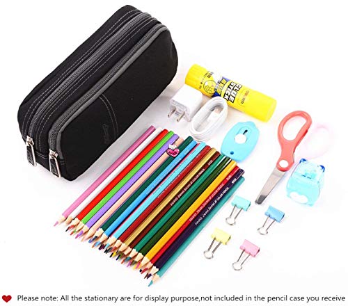 Pencil Case, Large Capacity Pencil Cases Pencil Bag with Two Compartments (Black)