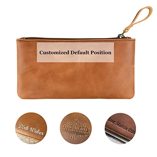 [Free Name Engraving]Leather Pencil Case,Vintage Leather Pencil Pouch Handmade Pencil Pouch Stationery Bag, Makeup Pouch Bag for Adults Teens Students Art School and Office Back to School Gift