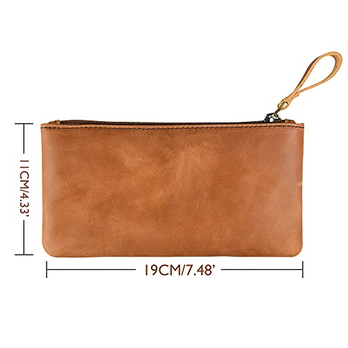 [Free Name Engraving]Leather Pencil Case,Vintage Leather Pencil Pouch Handmade Pencil Pouch Stationery Bag, Makeup Pouch Bag for Adults Teens Students Art School and Office Back to School Gift