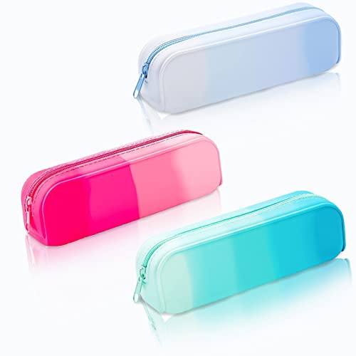 Wisbow, 3 Pack, 3 Color, Silicone Pencil Case Pouch Bag, Stylish Simple Durable Multifonction Organizer Box, Small Cute Aesthetic Zipper Pencil Pouch, Travel Cosmetics Makeup Bag, Gifts.