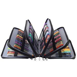 Shulaner 160 Slots Gel Pen or Colored Pencil Case with Zipper Closure Large Capacity PU Leather Pen Organizer for Student or Artist Black