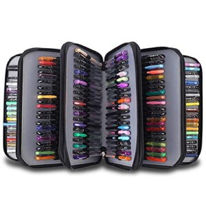 Shulaner 160 Slots Gel Pen or Colored Pencil Case with Zipper Closure Large Capacity PU Leather Pen Organizer for Student or Artist Black