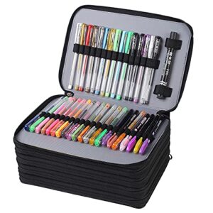 Shulaner 160 Slots Gel Pen or Colored Pencil Case with Zipper Closure Large Capacity PU Leather Pen Organizer for Student or Artist Black