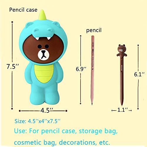 Pencil Pen Case Dinosaur 3D Silicone Cartoon Storage Box Cute with Back Zipper Portable Hand-held Wallet Stationery Box Cosmetic Makeup Bag Christmas Gifts for Girls, Boys