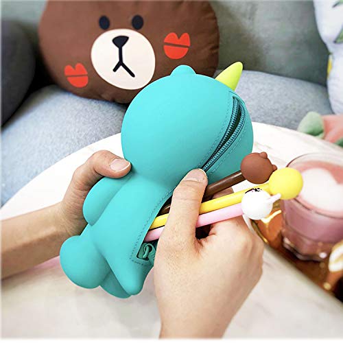 Pencil Pen Case Dinosaur 3D Silicone Cartoon Storage Box Cute with Back Zipper Portable Hand-held Wallet Stationery Box Cosmetic Makeup Bag Christmas Gifts for Girls, Boys