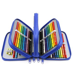 youshares 72 slots pencil case – handy large capacity oxford multi-layer zipper pencil bag for color pen, colored pencils, watercolor pens, makeup brush, cosmetic brushes, gel pen and more (blue)