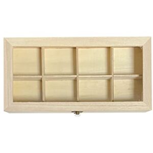 Cregugua 2 Pack Unfinished Wooden Box with Glass Lid, Wood Jewelry Storage Tray Box,8 Compartment Organizer 12.6 x 6.3 x 2.4 In