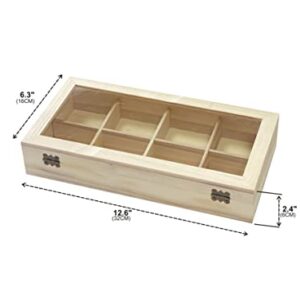 Cregugua 2 Pack Unfinished Wooden Box with Glass Lid, Wood Jewelry Storage Tray Box,8 Compartment Organizer 12.6 x 6.3 x 2.4 In