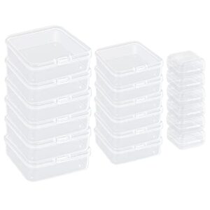 ibequem 18pcs mixed sizes rectangular empty plastic box, mini clear plastic organizer small plastic beads storage containers with hinged lids for craft projects, jewelry, tools, hardware, small items