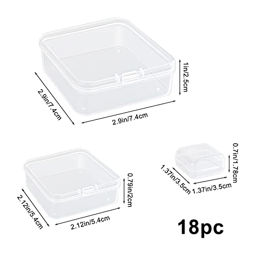 IBEQUEM 18Pcs Mixed Sizes Rectangular Empty Plastic Box, Mini Clear Plastic Organizer Small Plastic Beads Storage Containers with Hinged Lids for Craft Projects, Jewelry, Tools, Hardware, Small Items