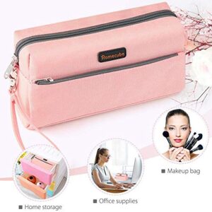 Homecube Pencil Case Cosmetic Bag Student Stationery Pouch Bag Office Storage Organizer for Girl Boy Women Men - Pink