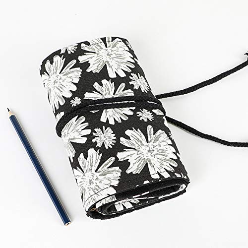 Enyuwlcm Canvas Stationery Handmade Foldable Rollup Pencil Case Travel Pencil Bag Wrap Coloring Pencil Holder Organizer 24 Slots Snowflake