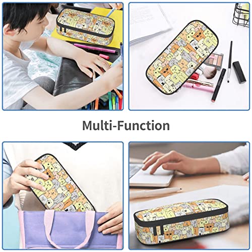 Igneinf Funny Animal Compartment Pencil Case Durable With Zipper Pencil Pouch For Office Boys Girls Teenagers