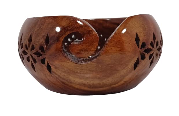 Handmade Wooden Yarn Bowl - Rosewood Crafted Beautiful Yarn Bowl for Knitting and Crochet Yarn (Large)