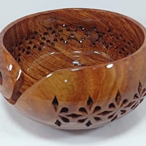 Handmade Wooden Yarn Bowl - Rosewood Crafted Beautiful Yarn Bowl for Knitting and Crochet Yarn (Large)