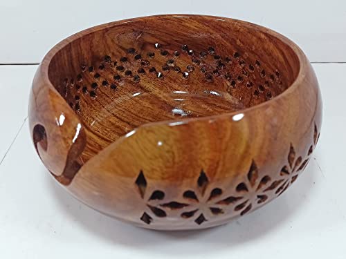 Handmade Wooden Yarn Bowl - Rosewood Crafted Beautiful Yarn Bowl for Knitting and Crochet Yarn (Large)