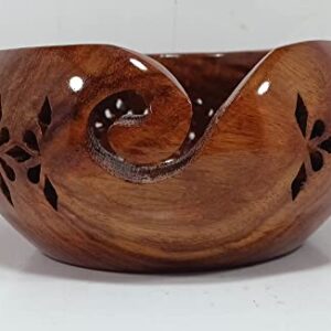 Handmade Wooden Yarn Bowl - Rosewood Crafted Beautiful Yarn Bowl for Knitting and Crochet Yarn (Large)